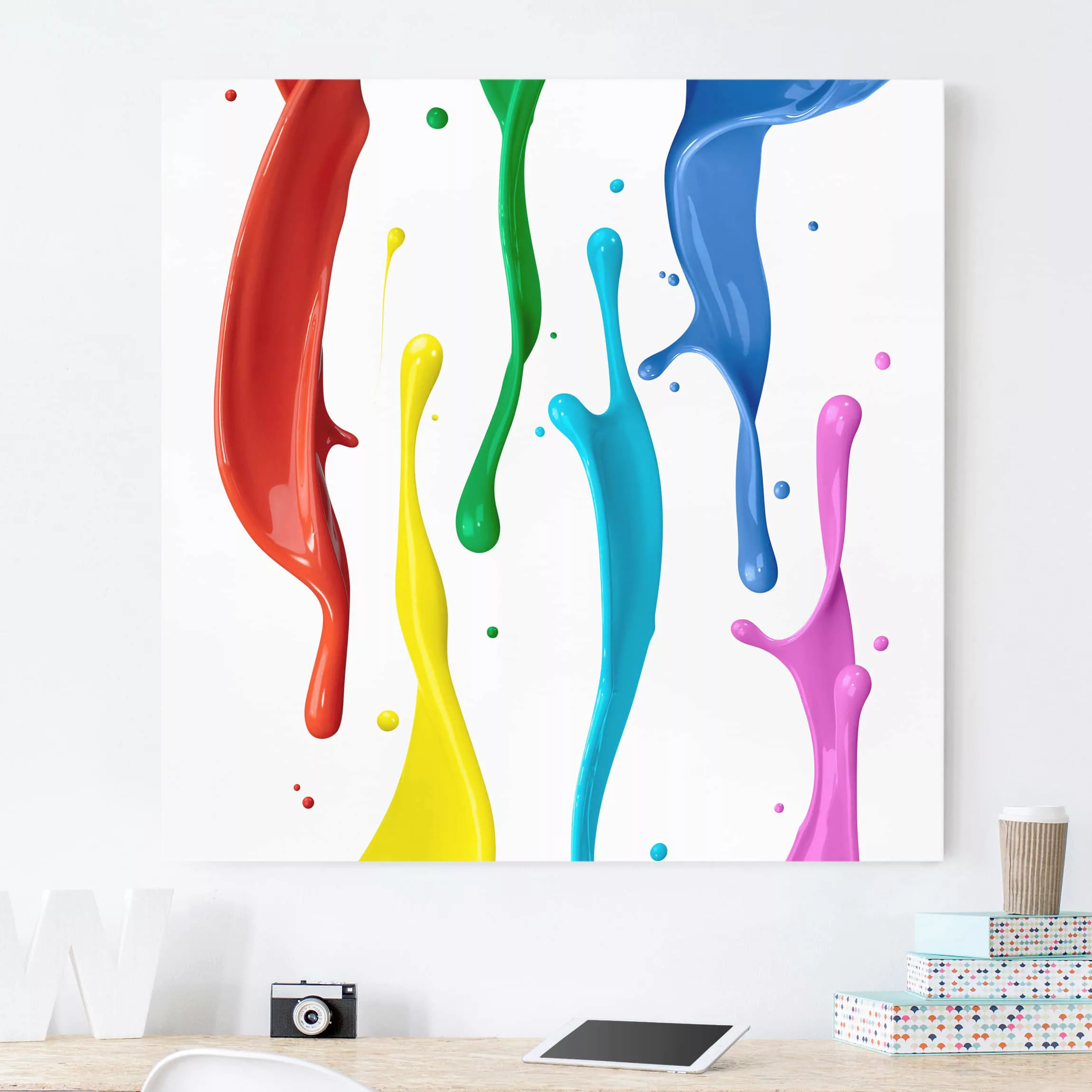 Leinwandbild Abstrakt - Quadrat Farbspritzer günstig online kaufen