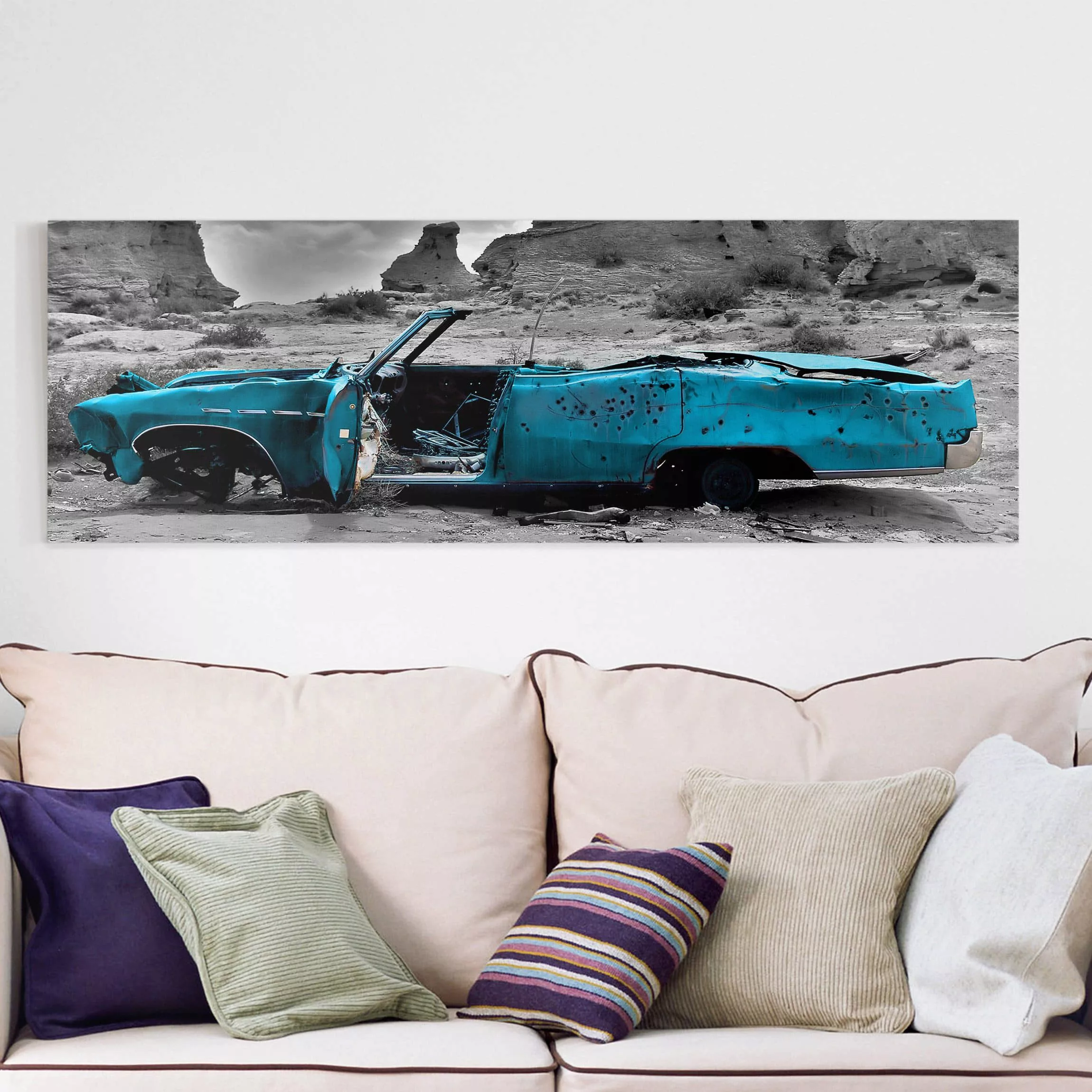 Leinwandbild - Panorama Türkiser Cadillac günstig online kaufen