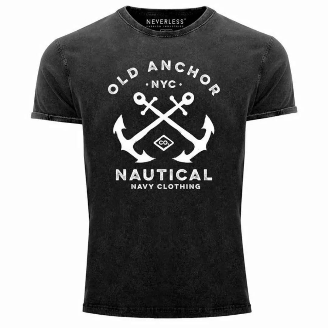 Neverless Print-Shirt Herren Vintage Shirt gekreuzte Anker Old Anchor Nauti günstig online kaufen