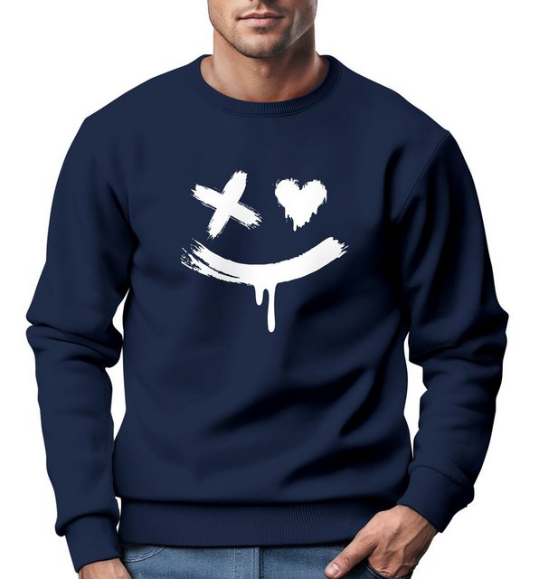 Neverless Sweatshirt Sweatshirt Herren mit Aufdruck Motiv Smile Print Rundh günstig online kaufen