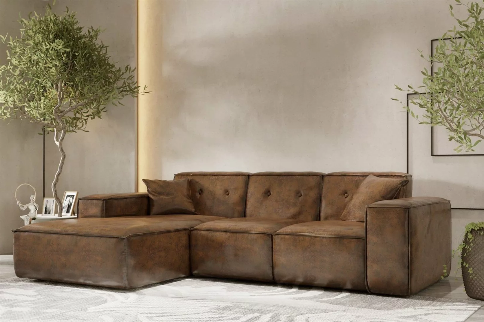 Fun Möbel Ecksofa Designersofa CESINA Vintage Look mit Ottomane, inkl. 2 Zi günstig online kaufen