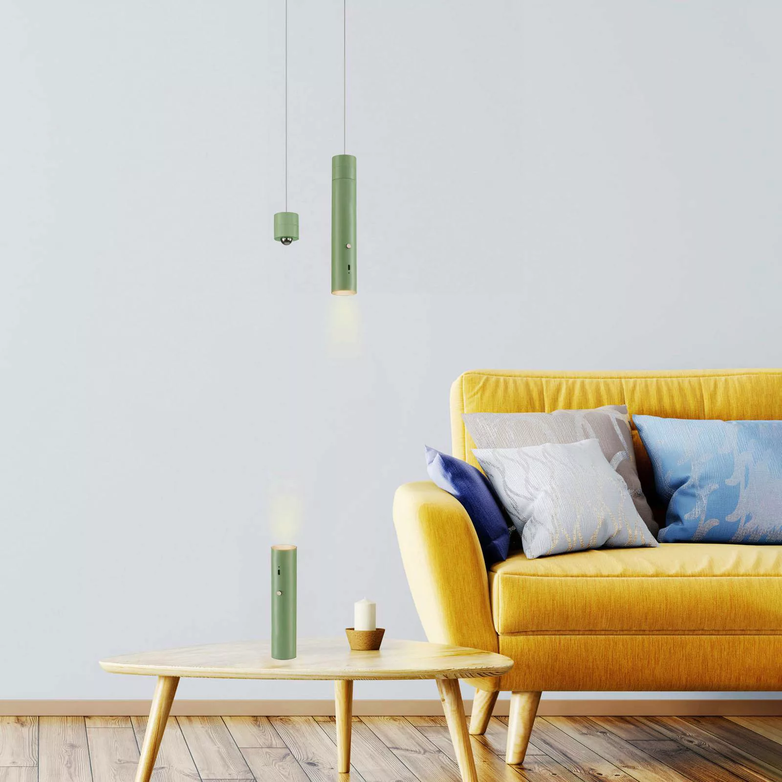 Just Light. LED-Akku-Pendelleuchte Attach Grün 120 cm x Ø 16 günstig online kaufen