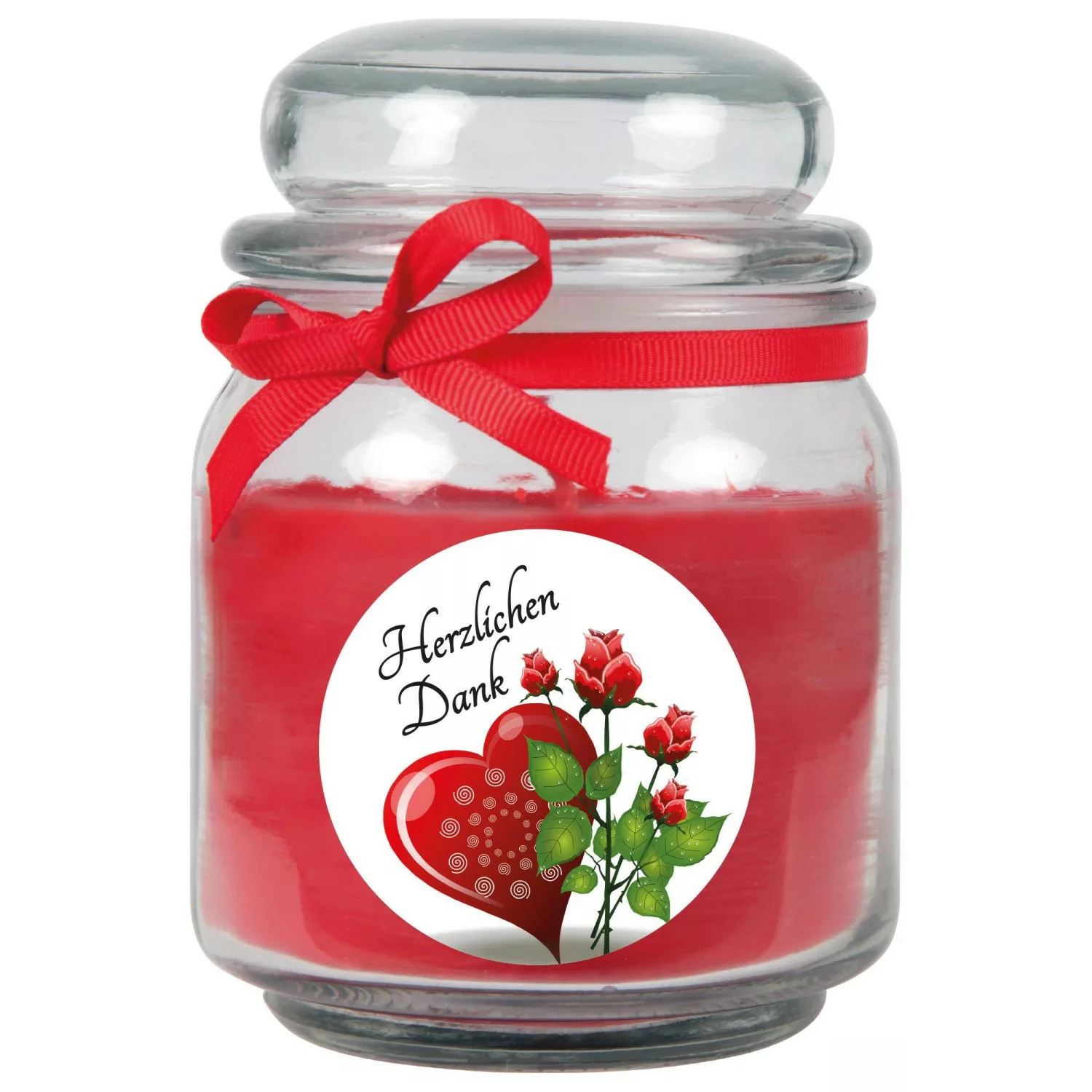 HS Candle Duftkerze & Bonbon Glas Danke Rot Rose günstig online kaufen