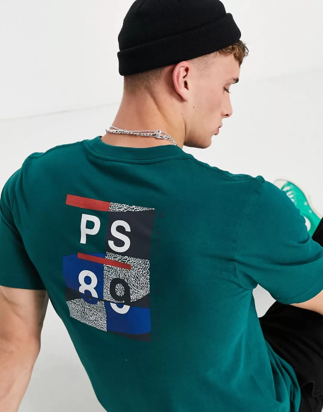 Parlez – Harland – T-Shirt in Grün mit Print hinten günstig online kaufen