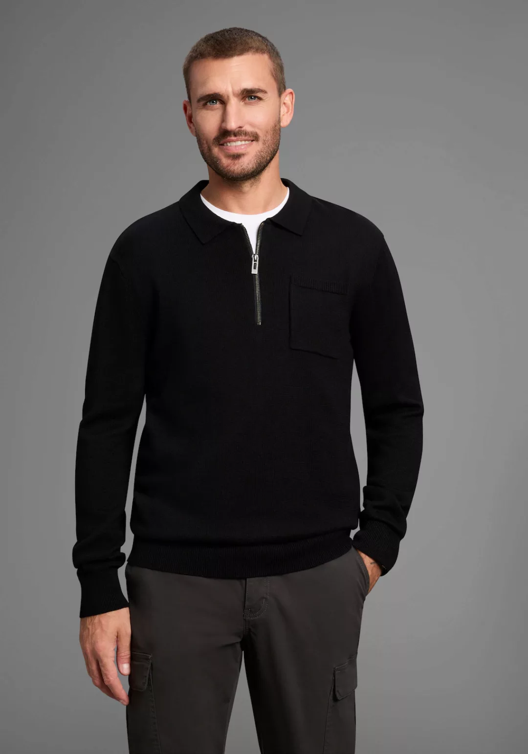 Bruno Banani Polokragenpullover, mit Reißverschluss und Brusttasche günstig online kaufen