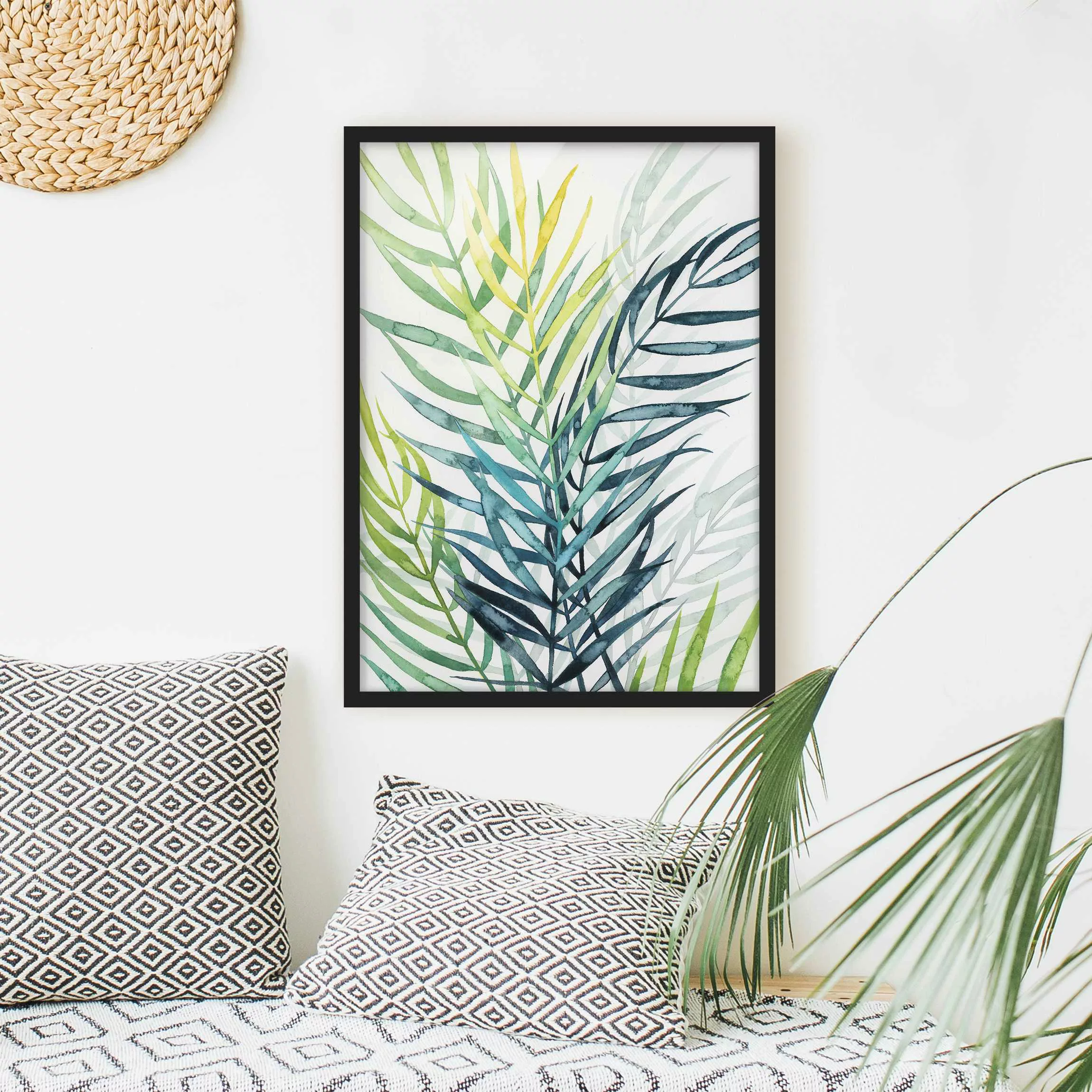 Bild mit Rahmen Kunstdruck - Hochformat Tropisches Blattwerk - Palme günstig online kaufen