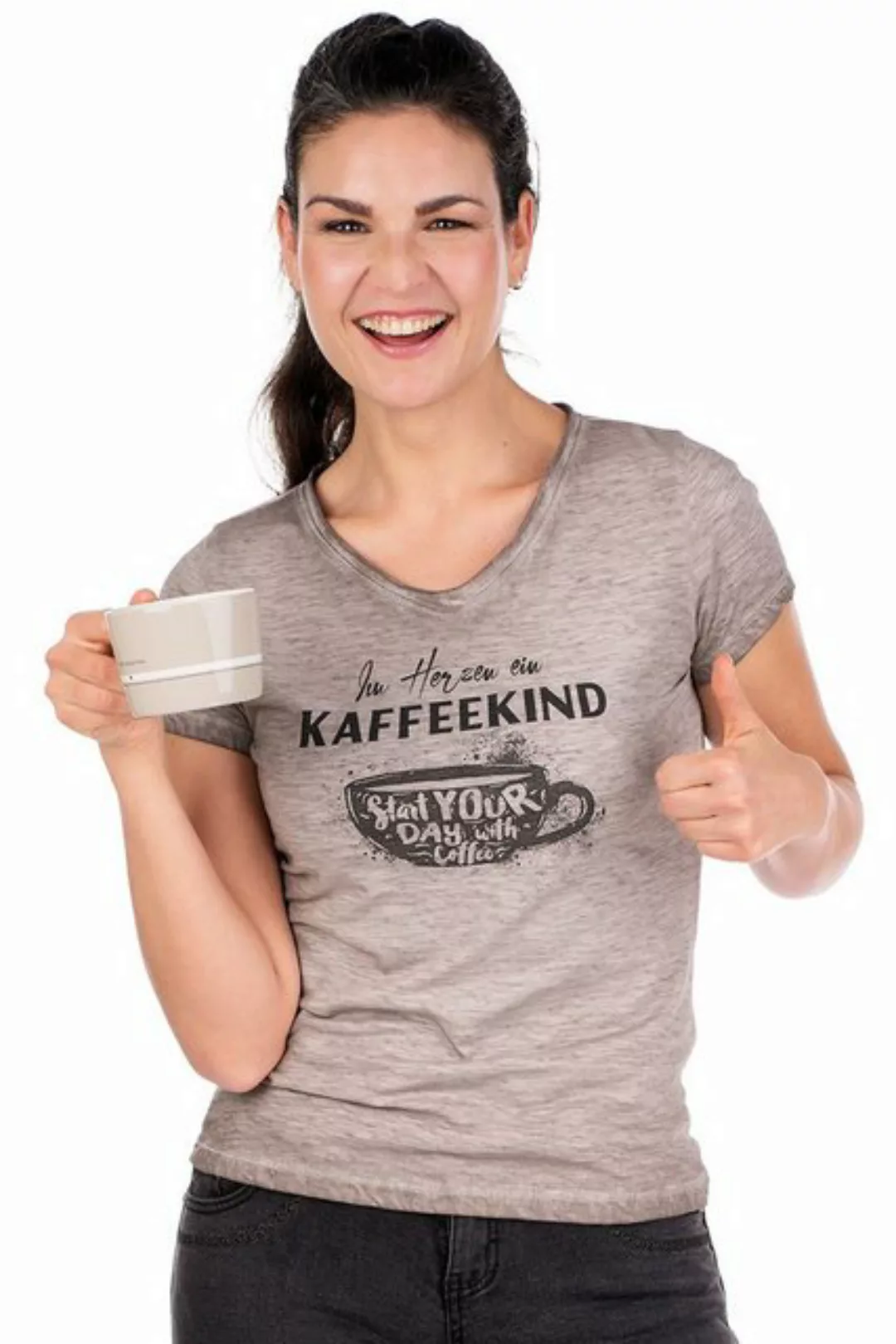 Hangowear Trachtenshirt Trachtenshirt Damen - KAFFEEKIND - greige günstig online kaufen