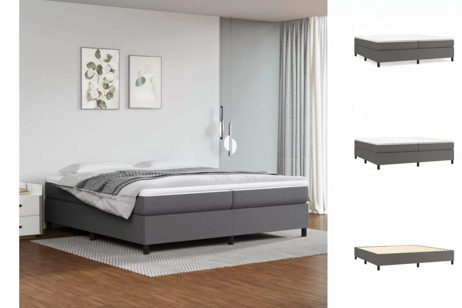 vidaXL Bettgestell Boxspringbett mit Matratze Grau 200x200 cm Kunstleder Be günstig online kaufen