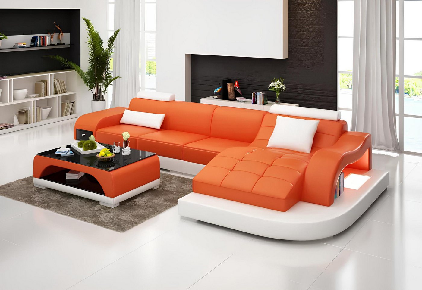 Xlmoebel Ecksofa Designer Ledersofa in Orange für die Wohnlandschaft, Herge günstig online kaufen