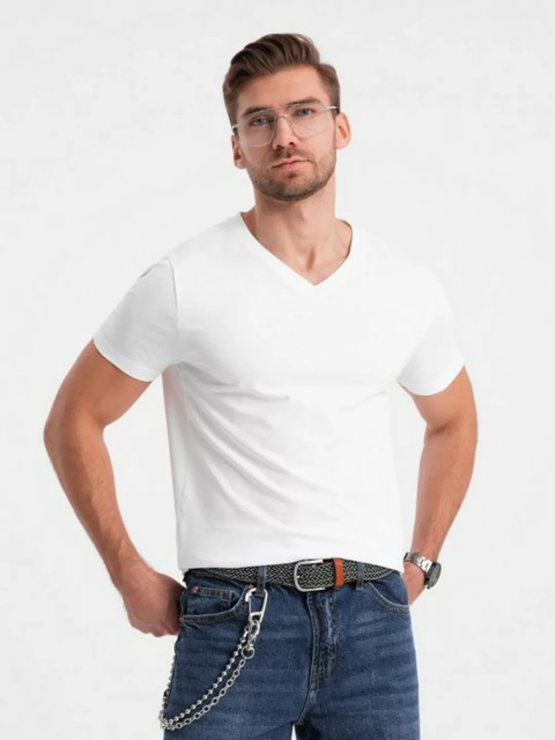 OMBRE T-Shirt Herren V-NECK-T-Shirt mit Elastan günstig online kaufen