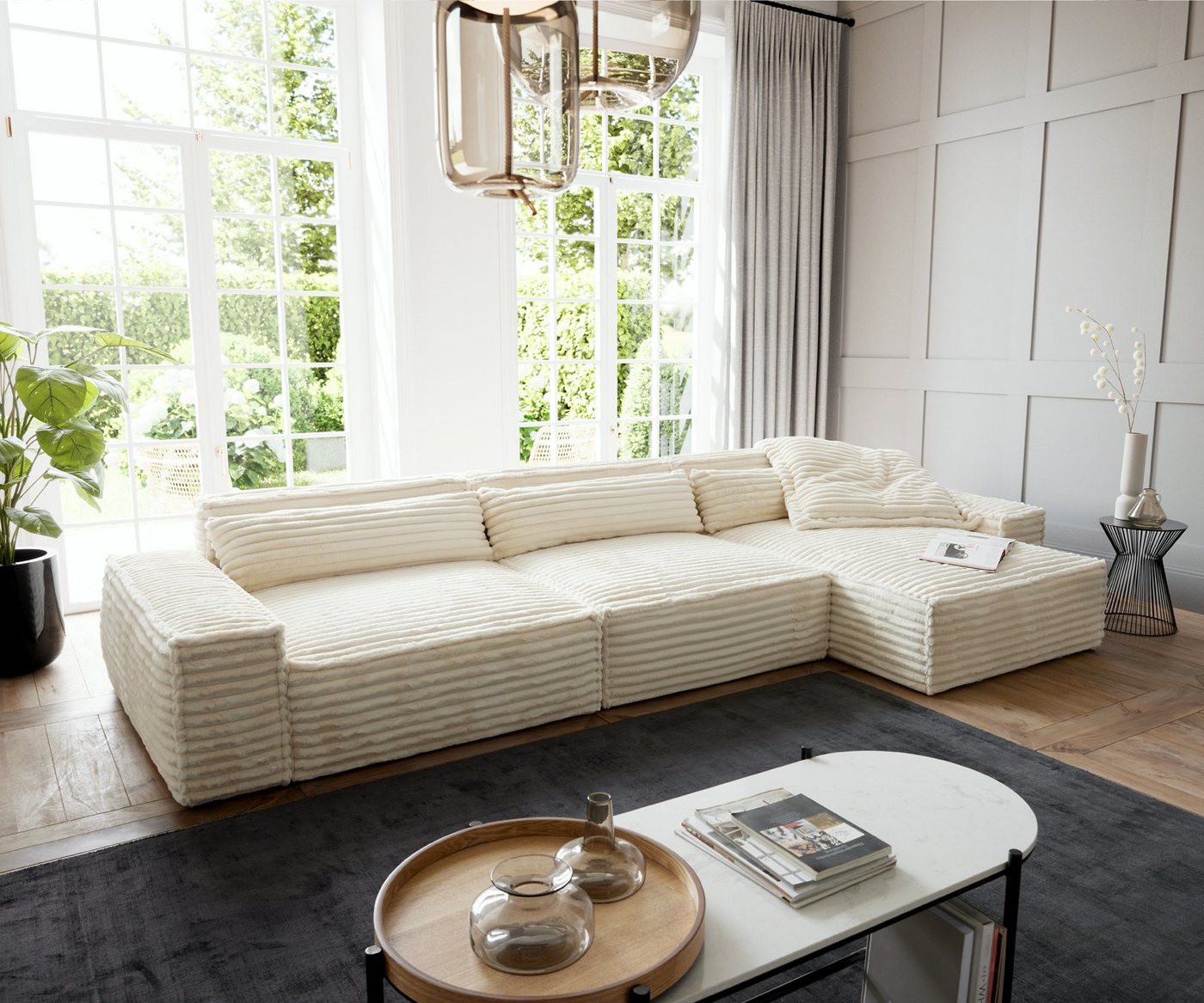 DELIFE Big-Sofa Sirpio, XL Plüschcord Beige 370x170 cm Recamiere variabel günstig online kaufen