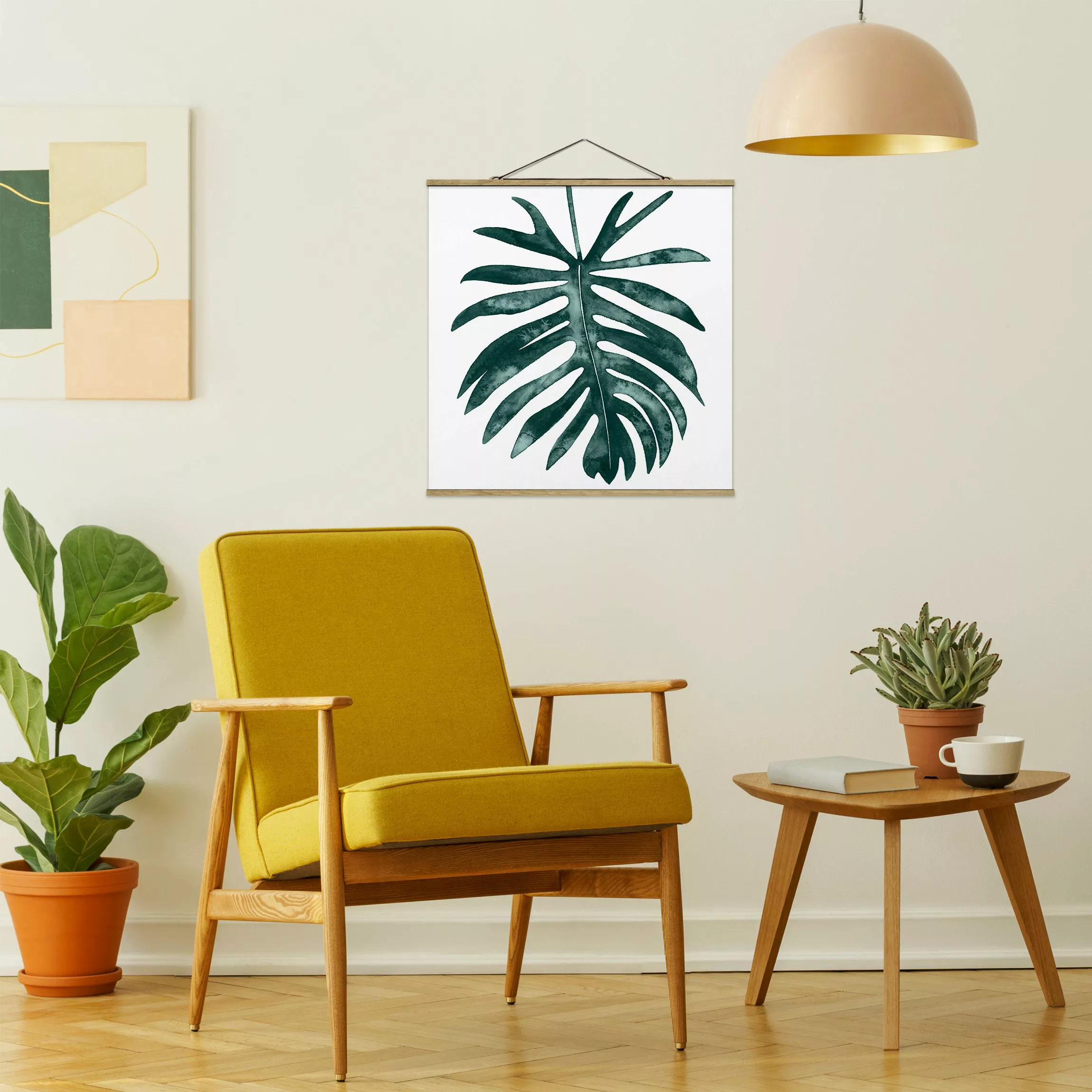 Stoffbild Blumen mit Posterleisten - Quadrat Smaragdgrüner Philodendron Ang günstig online kaufen