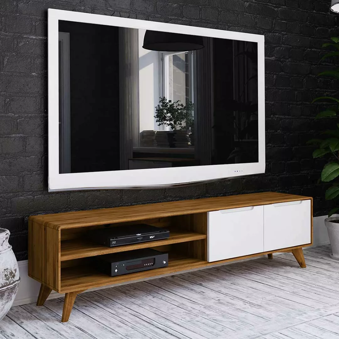 TV Lowboard in Weiß und Wildeiche 180 cm breit günstig online kaufen