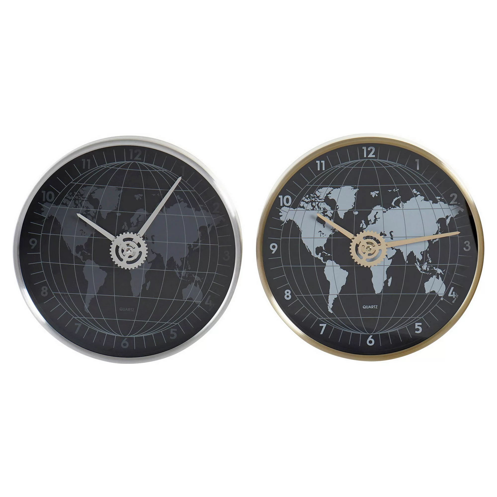 Wanduhr Dkd Home Decor Schwarz Aluminium Kristall Golden Silberfarben Weltk günstig online kaufen