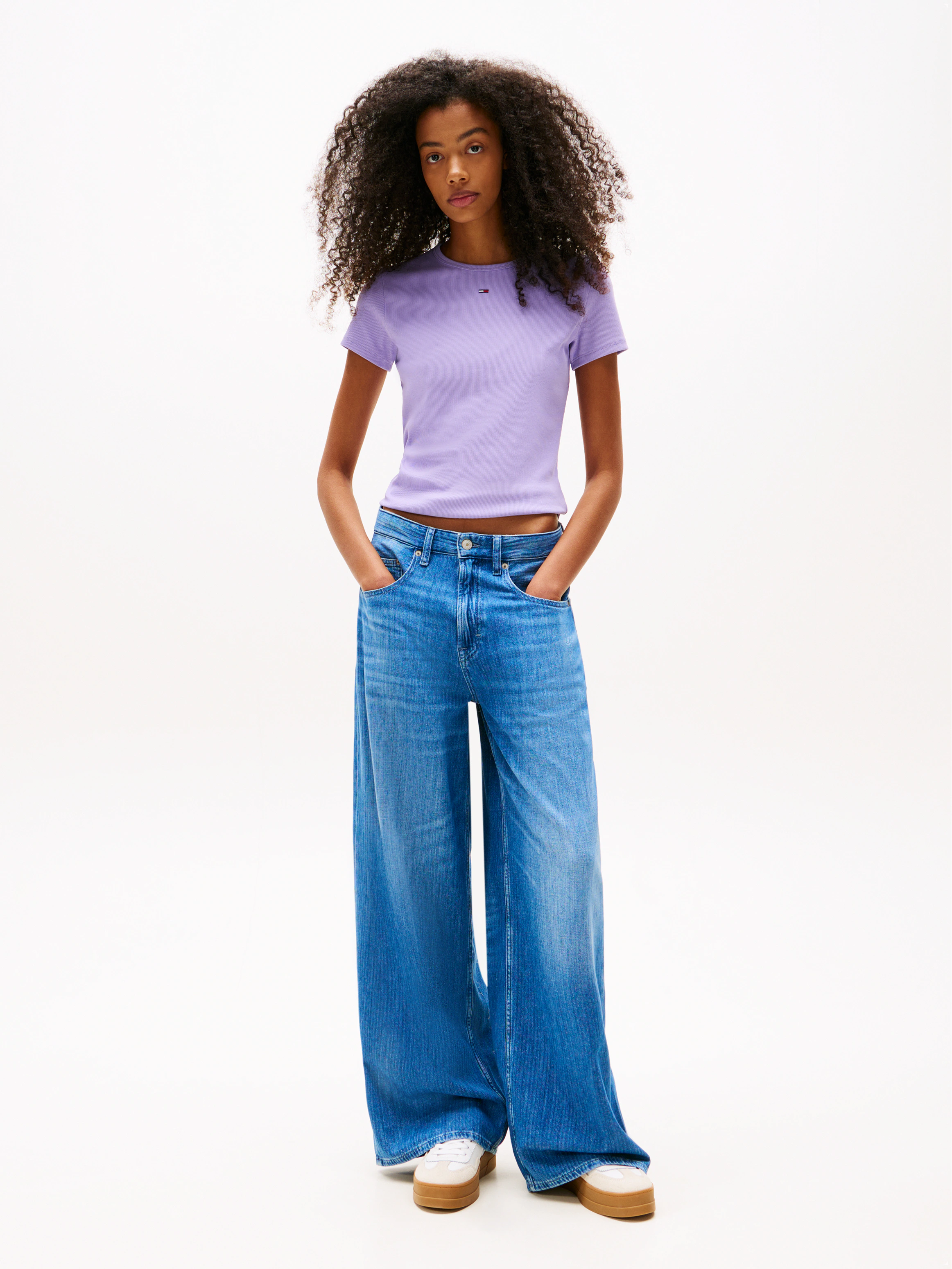 Tommy Jeans Kurzarmshirt "TJW SLIM ESSENTIAL RIB SS EXT", mit gerippter Str günstig online kaufen