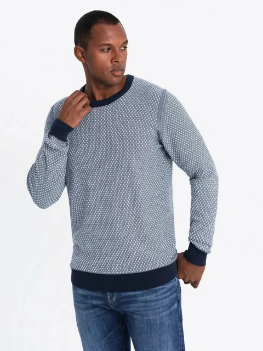 OMBRE Rundhalspullover Herren RELAXED FIT gemusterter Strickpullover günstig online kaufen