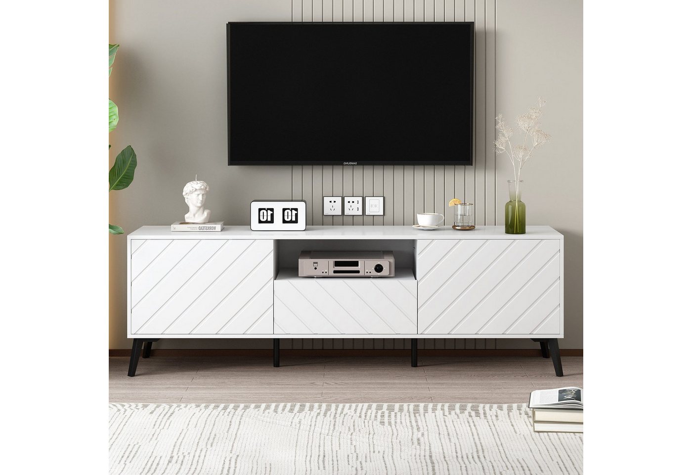 Gontence TV-Schrank XDeer 1,7 Meter langer weißer TV-Ständer mit 2 Türen un günstig online kaufen