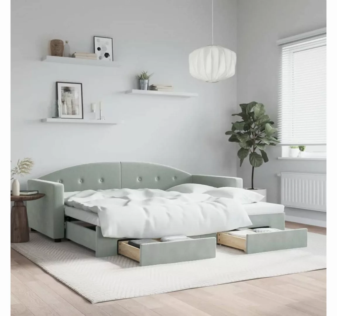 furnicato Bett Tagesbett Ausziehbar mit Schubladen Hellgrau 90x200 cm Samt günstig online kaufen