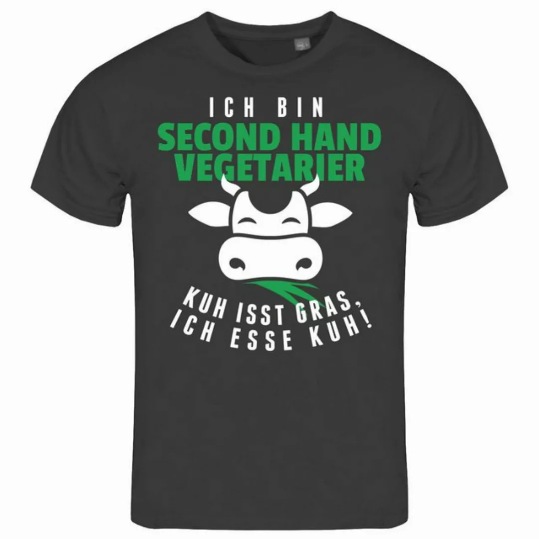 deinshirt Print-Shirt Herren T-Shirt Second Hand Vegetarier Kuh isst Gras i günstig online kaufen