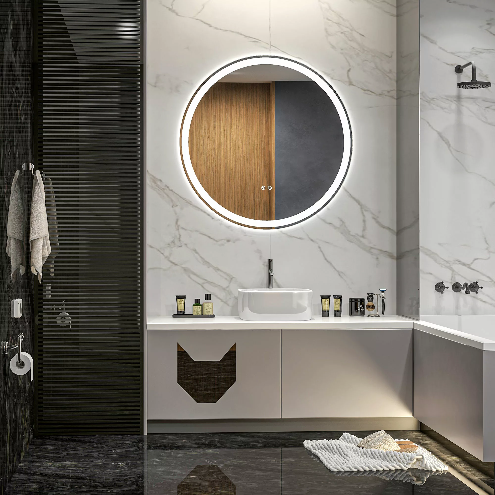 kleankin Badezimmerspiegel  LED Badspiegel mit Touch-Schalter & Memory-Funk günstig online kaufen