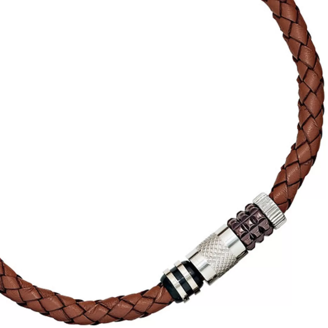 SIGO Collier Halskette Leder braun mit Edelstahl teilplattiert 45 cm Kette günstig online kaufen