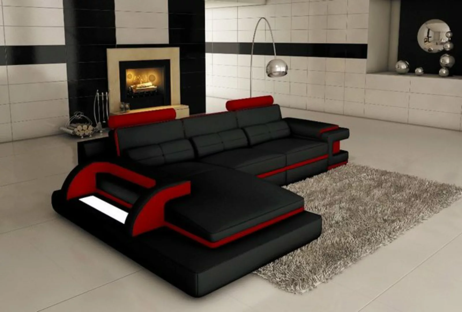 JVmoebel Ecksofa Luxus schwarz-rotes L-Form Sofa LED Beleuchtung Modern Neu günstig online kaufen