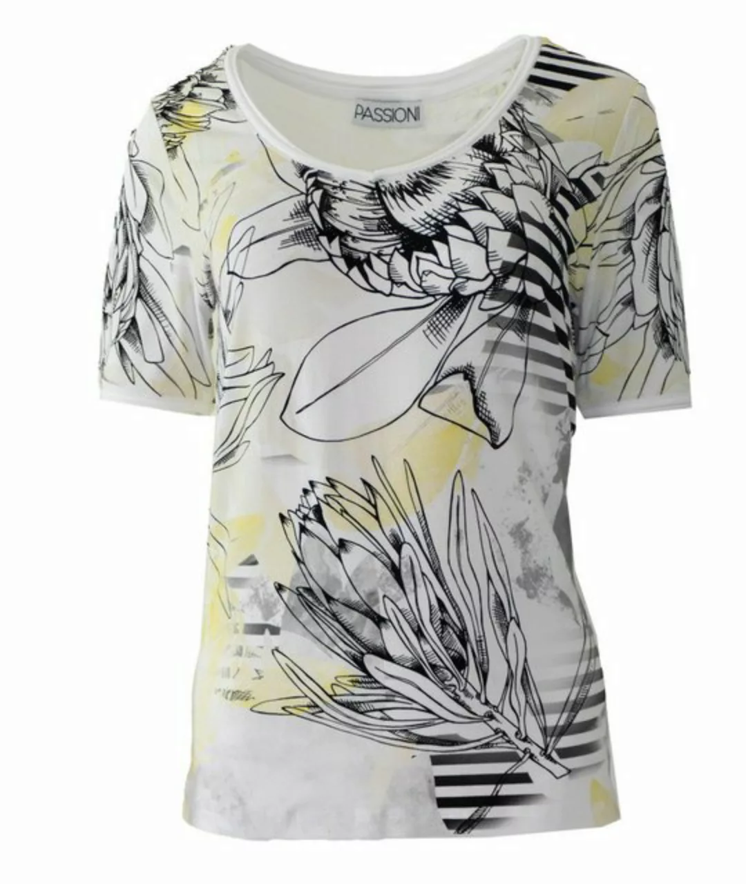 Passioni Print-Shirt Weißes Sommershirt mit abstraktem Blumenmuster in gelb günstig online kaufen
