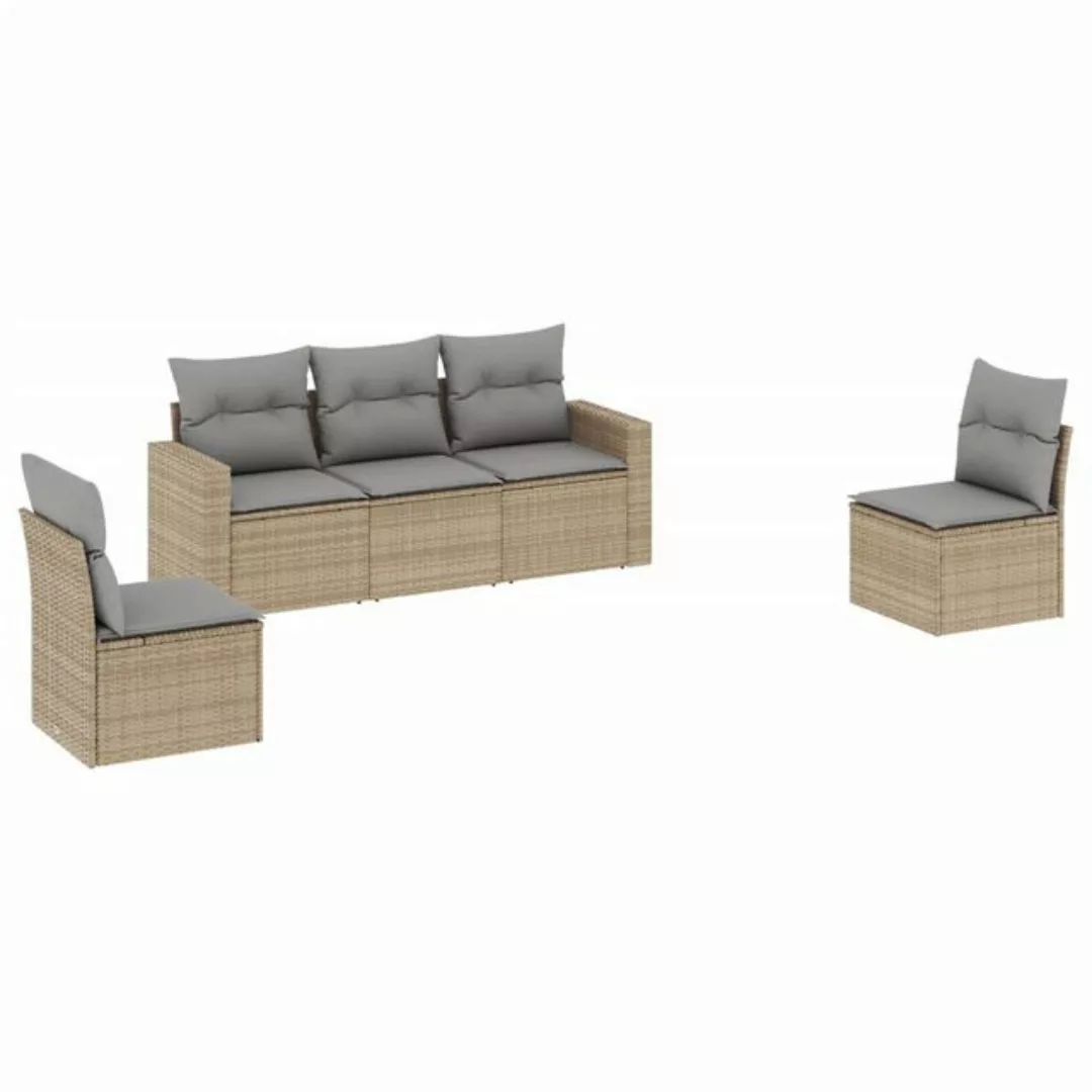 vidaXL Sofaelement 5-tlg. Garten-Sofagarnitur mit Kissen Beige Poly Rattan günstig online kaufen