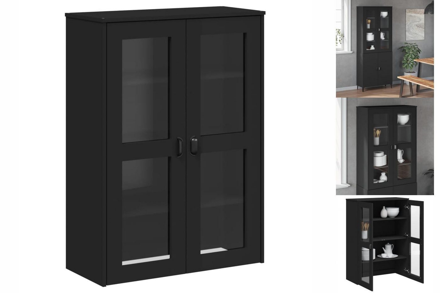 vidaXL Vitrine Aufsatz für Highboard VIKEN Schwarz Massivholz Kiefer Glas V günstig online kaufen