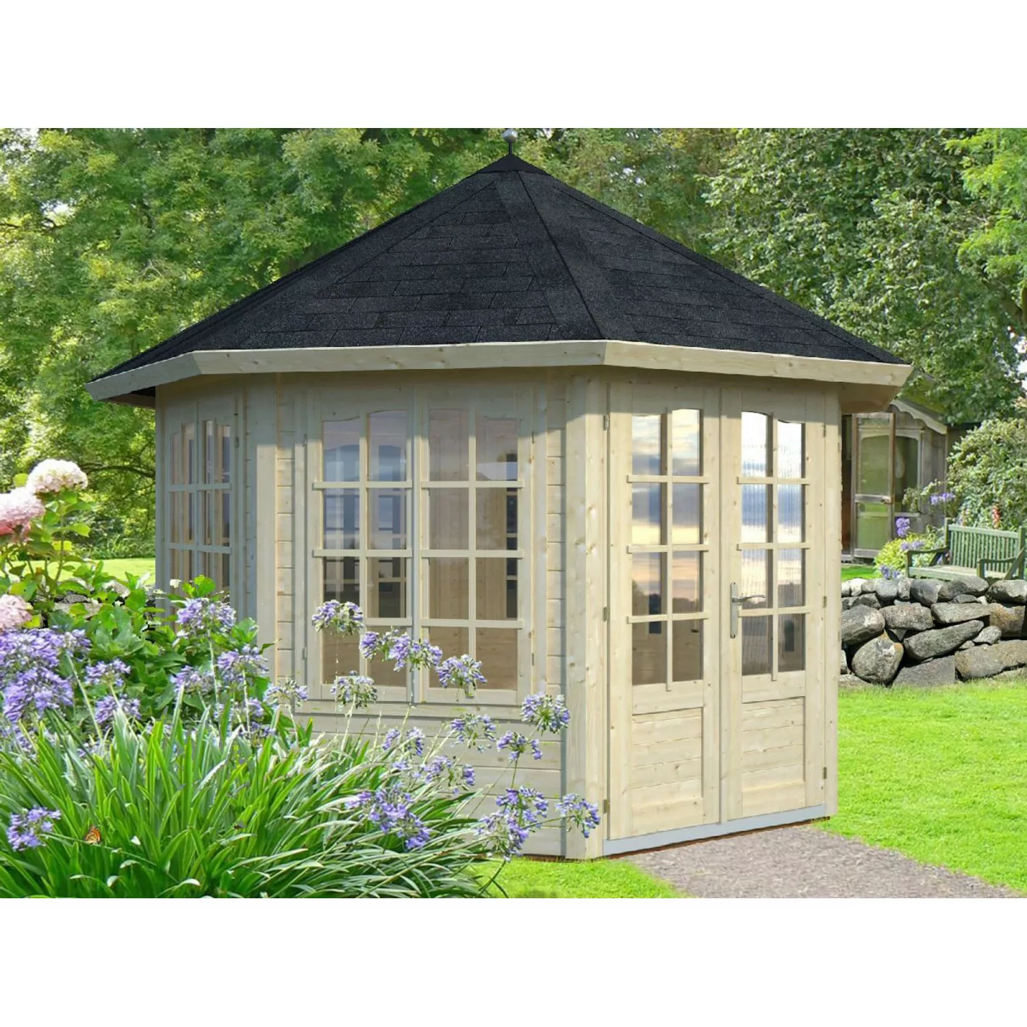 Palmako Holz-Pavillon Veronica 7 Natur unbehandelt 337 cm x 337 cm günstig online kaufen