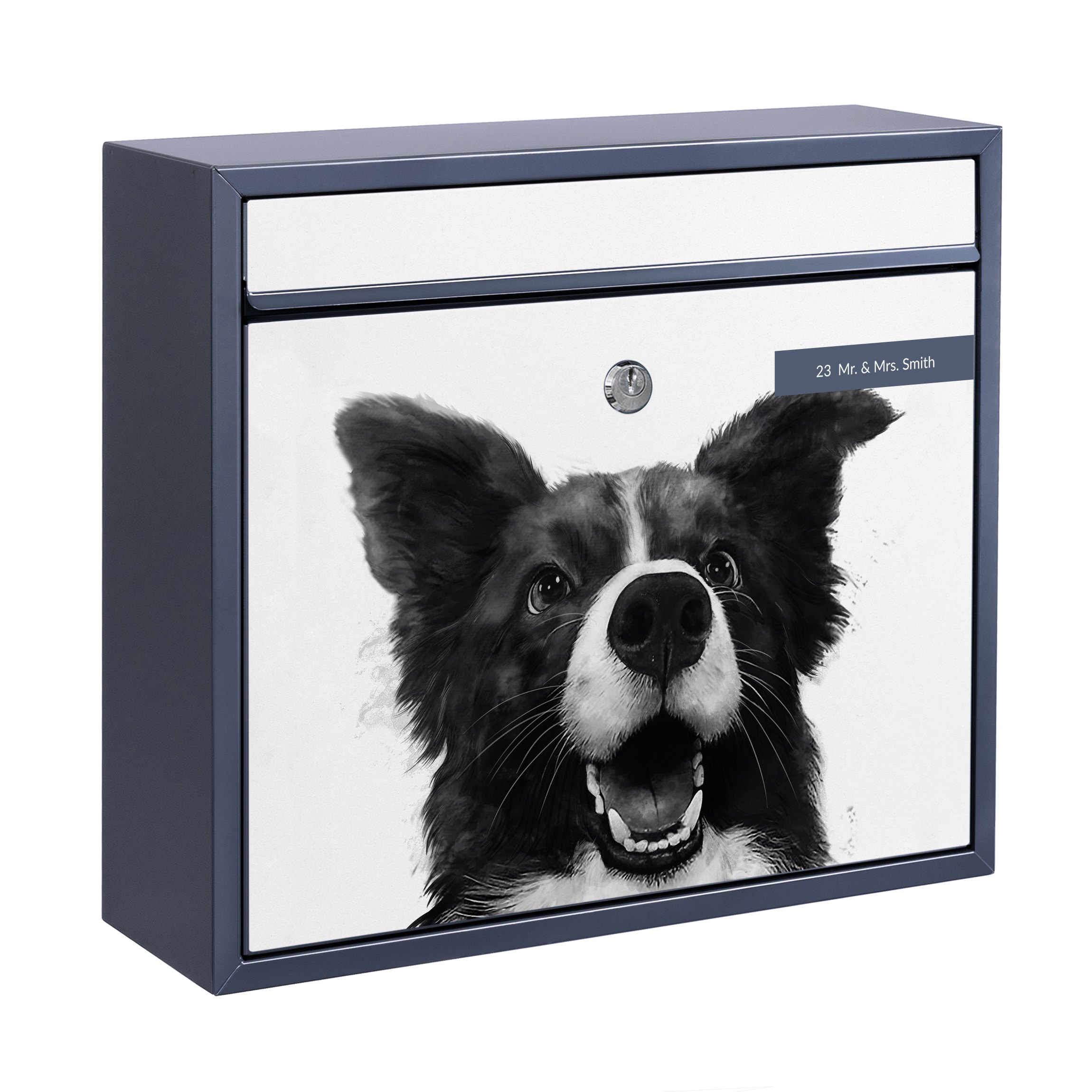 Briefkasten mit eigenem Text Illustration Hund Border Collie Schwarz Weiß M günstig online kaufen