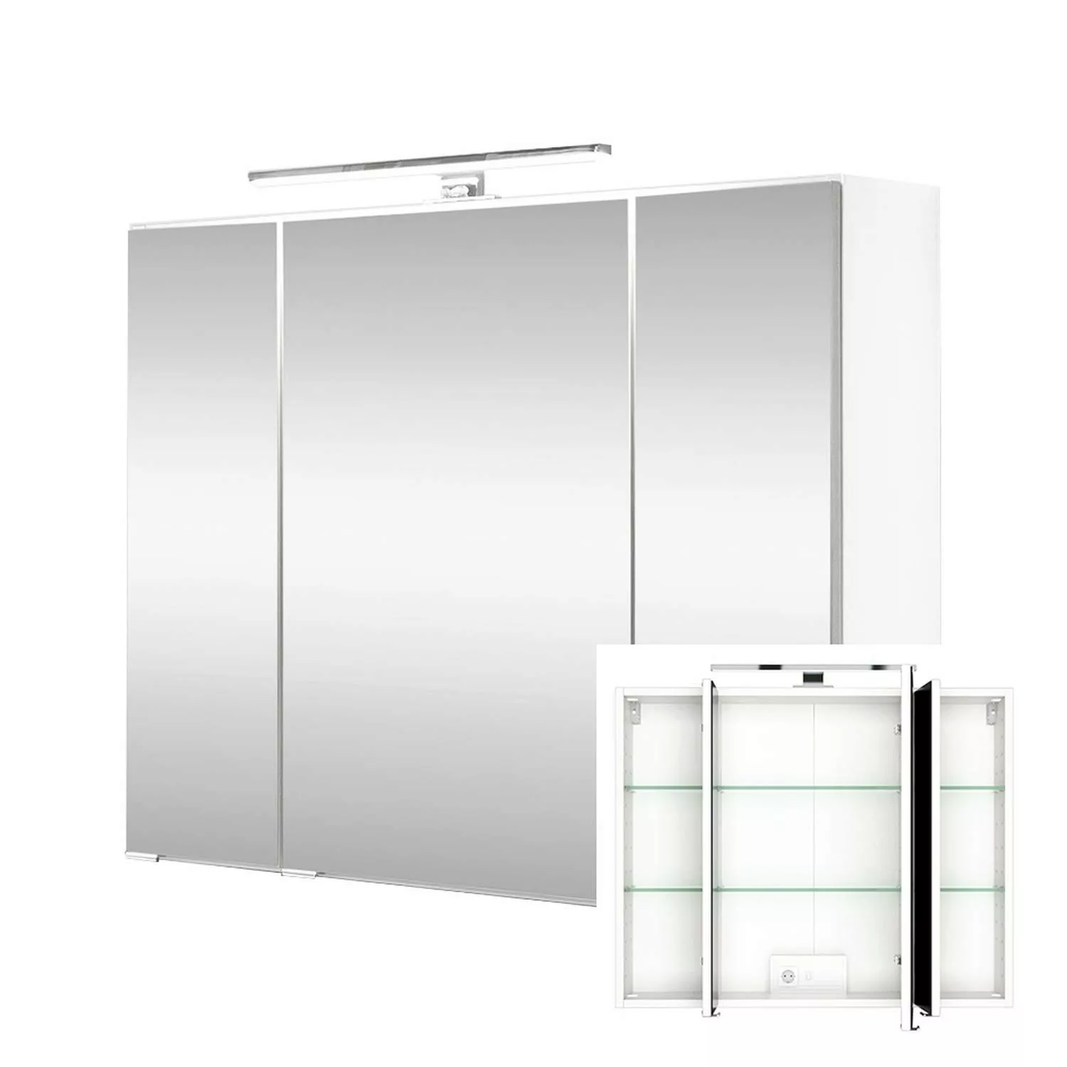 Badezimmer 3D Spiegelschrank 80 cm in weiß LAURIA-03 inkl. LED Beleuchtung, günstig online kaufen