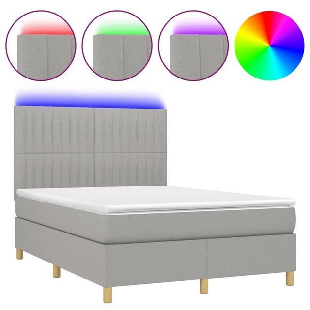 vidaXL Bettgestell Boxspringbett mit Matratze LED Hellgrau 140x200 cm Stoff günstig online kaufen