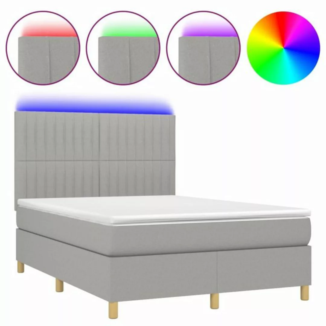 vidaXL Bettgestell Boxspringbett mit Matratze LED Hellgrau 140x190 cm Stoff günstig online kaufen