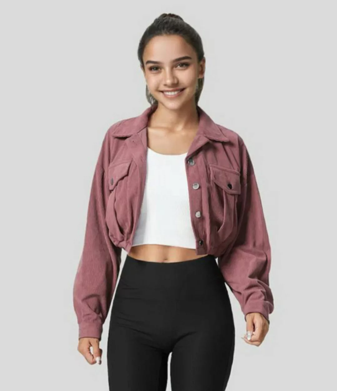 UE Stock Cordjacke Damen lässige kurz geschnittene Cordjacke mit Kragen und günstig online kaufen