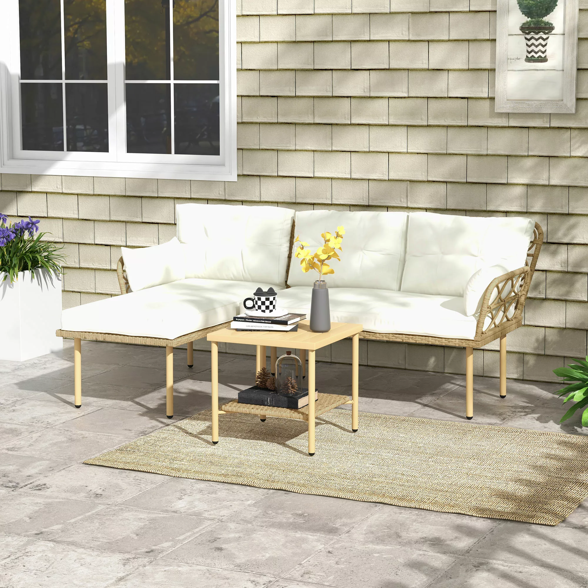 Outsunny Gartensofa-Ecke 4 Personen 3-teilig mit 1 Couchtisch Kissen hoher günstig online kaufen