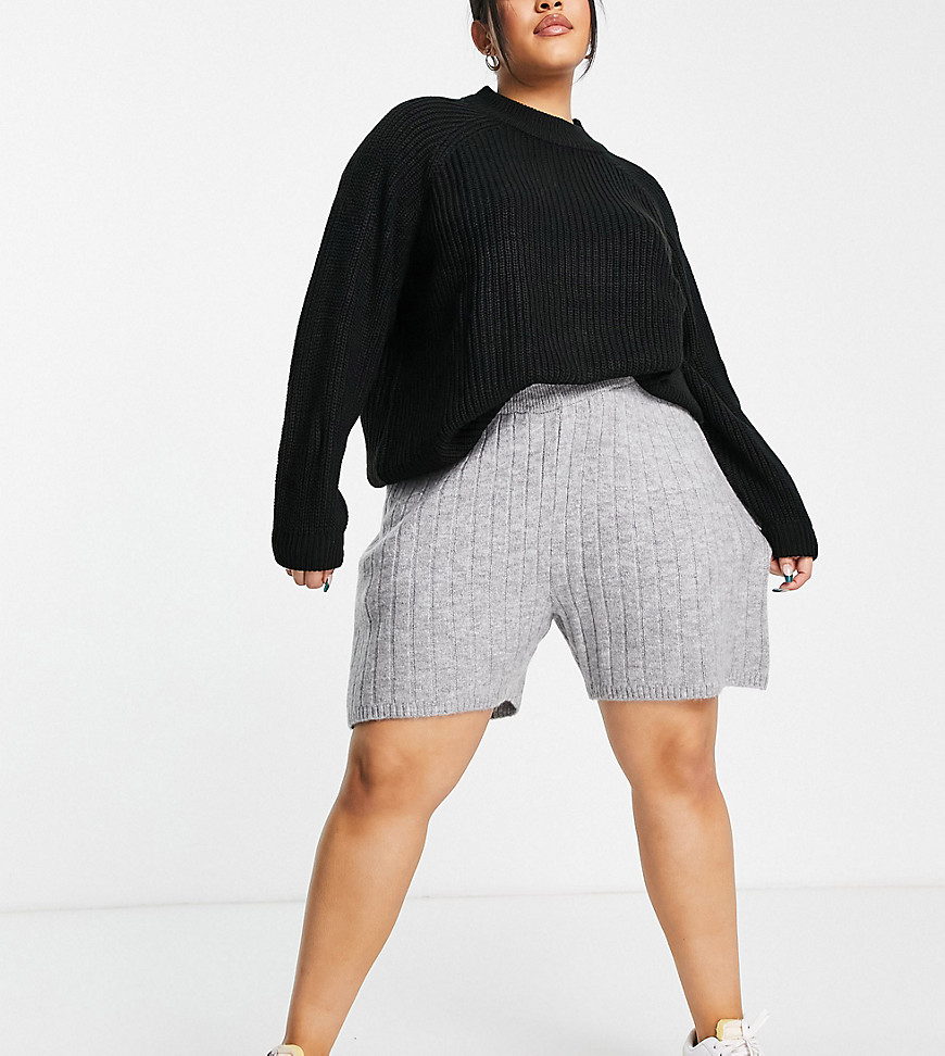 Vero Moda Curve – Strickshorts in Hellgrau, Kombiteil günstig online kaufen