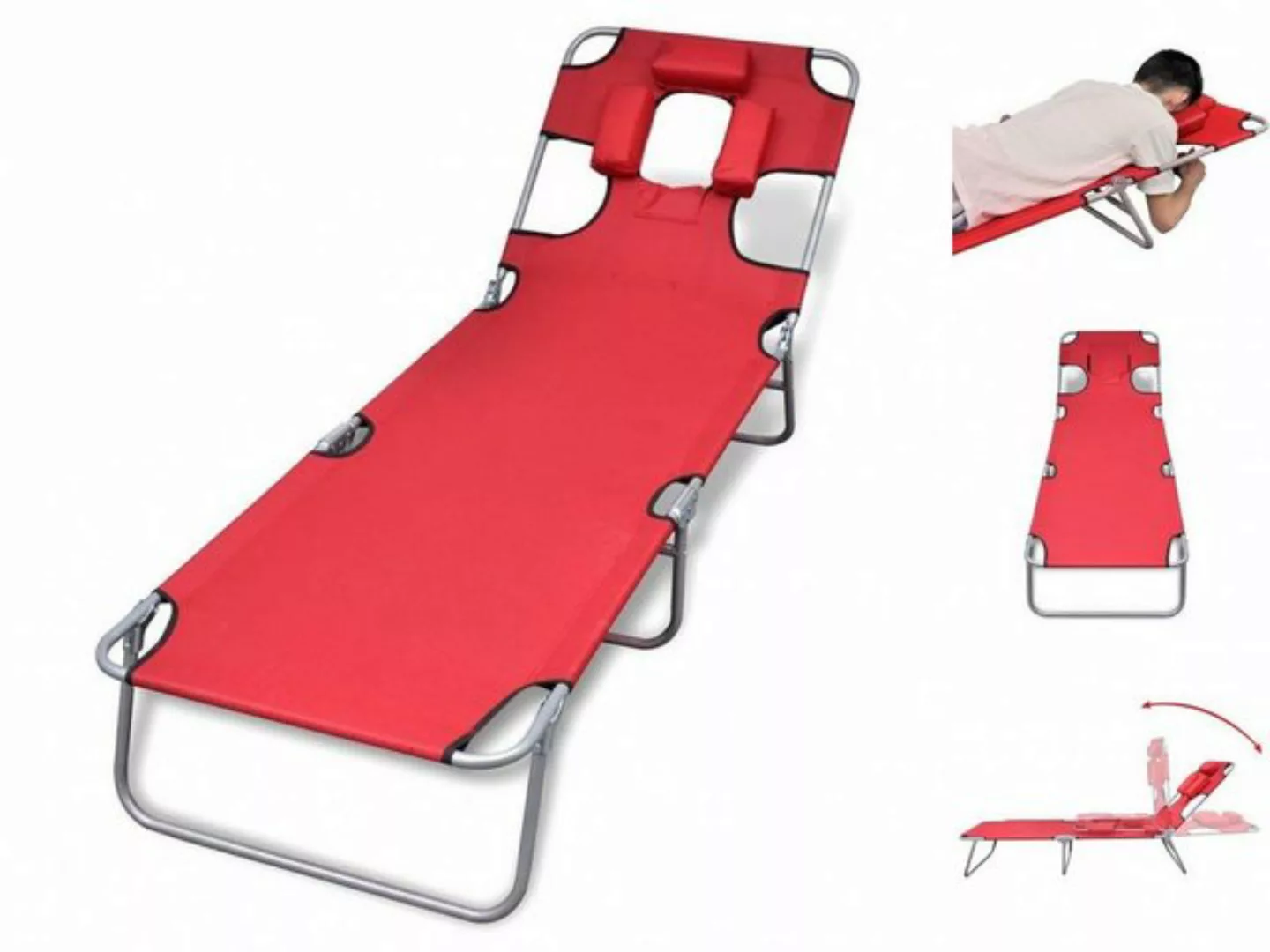 vidaXL Campingliege Klappliege mit Kopfkissen Pulverbeschichteter Stahl Rot günstig online kaufen