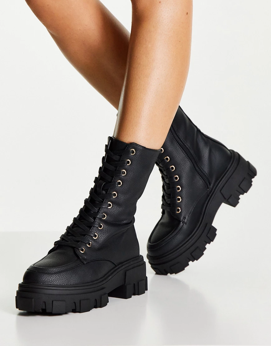 ASOS DESIGN – Acoustic – Schnürstiefel mit dicker Sohle in Schwarz günstig online kaufen