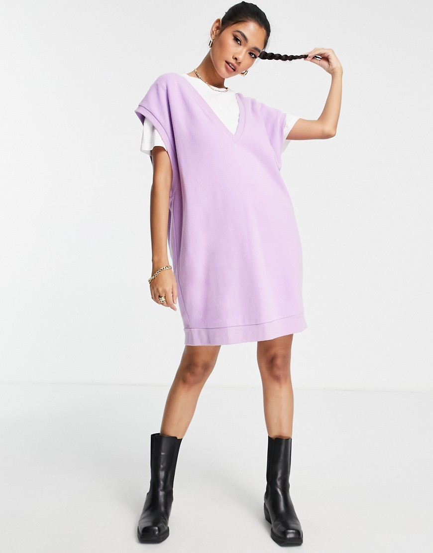 ASOS DESIGN – Superweiches Mini-Pullunderkleid in Flieder mit V-Ausschnitt- günstig online kaufen