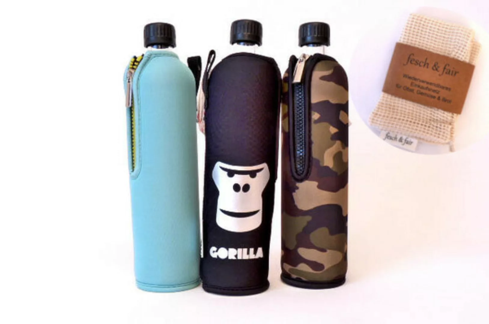 Trinkflaschen Set Gorilla Mit Einkaufsbeutel günstig online kaufen