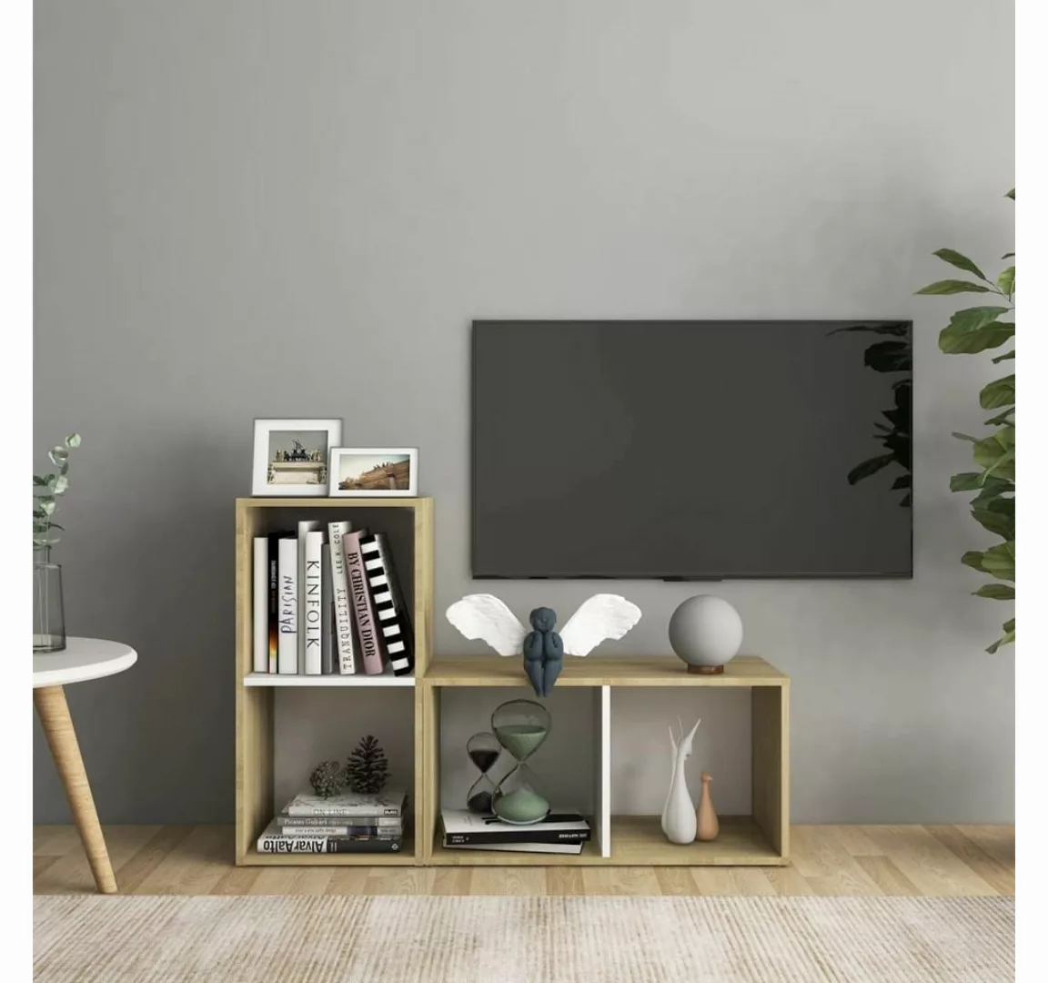 furnicato TV-Schrank TV-Schränke 2 Stk. Weiß Sonoma-Eiche 72x35x36,5cm Holz günstig online kaufen