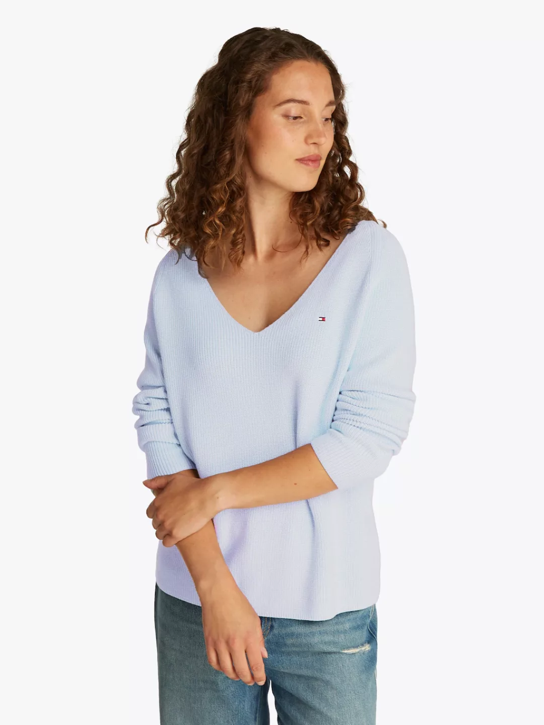 Tommy Hilfiger Strickpullover "CO CARDI STITCH V-NK LS", mit Logostickerei günstig online kaufen