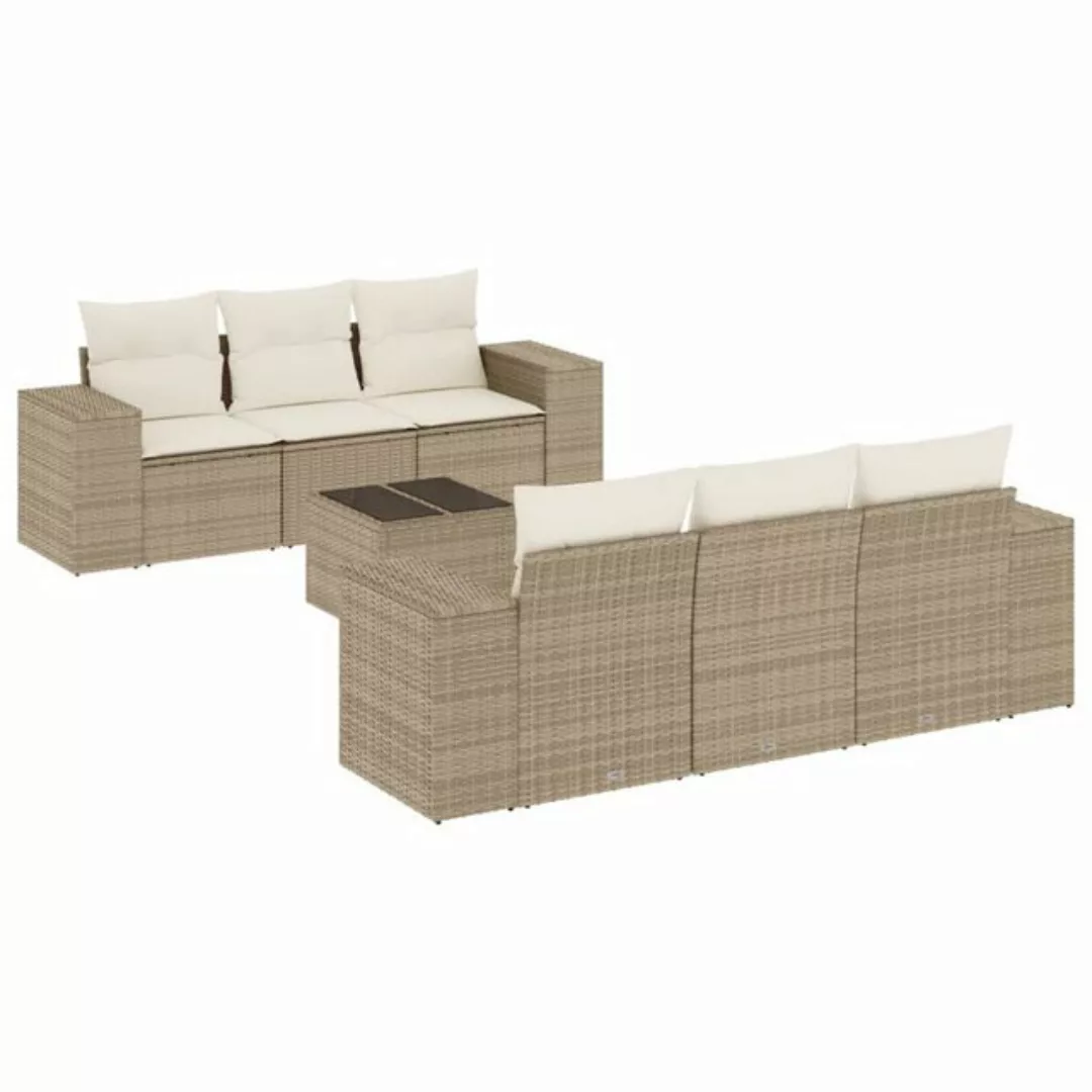 vidaXL Sofaelement 7-tlg. Garten-Sofagarnitur mit Kissen Beige Poly Rattan günstig online kaufen