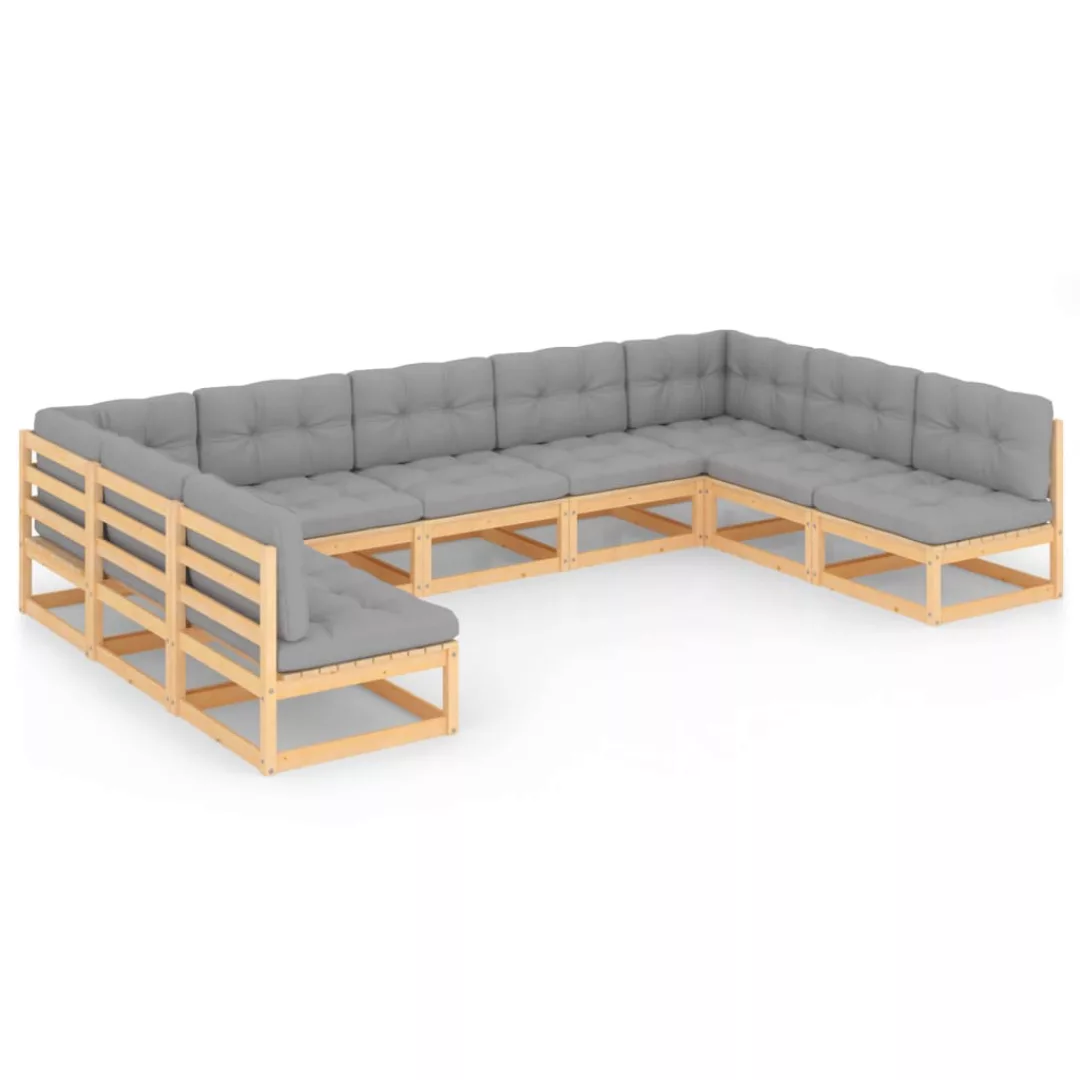 9-tlg. Garten-lounge-set Mit Kissen Kiefer Massivholz günstig online kaufen