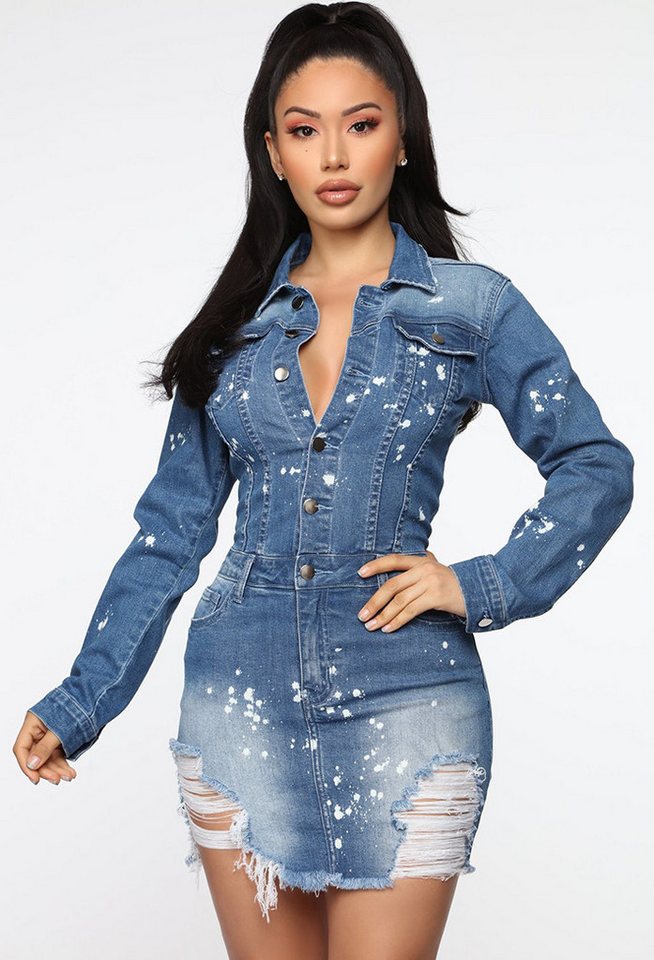 CHENIN Jeanskleid Slim-Fit-Stretch-Sexykleid Vielseitiges, hippes Wickelkle günstig online kaufen