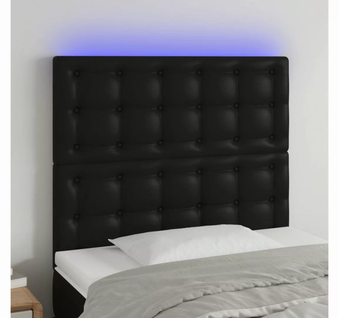 vidaXL Bett, LED Kopfteil Schwarz 90x5x118/128 cm Kunstleder günstig online kaufen