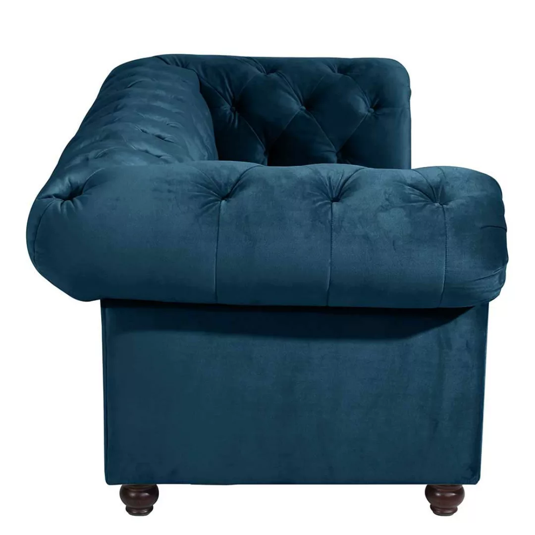 Sofas Dreisitzer in Petrol Samtvelours Chesterfield Look günstig online kaufen