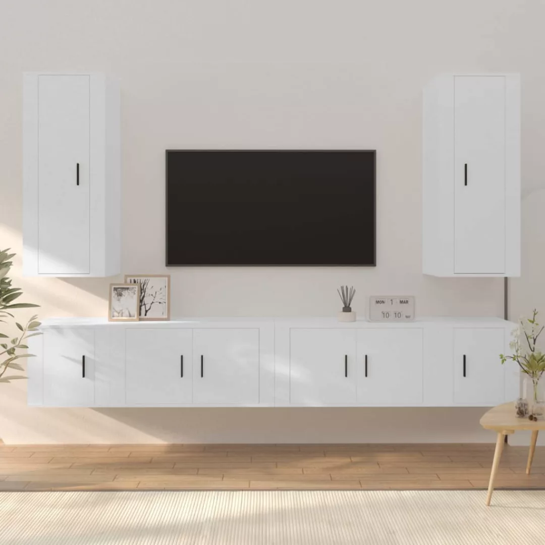 vidaXL TV-Schrank 6-tlg. TV-Schrank-Set Weiß Holzwerkstoff (6-St) günstig online kaufen