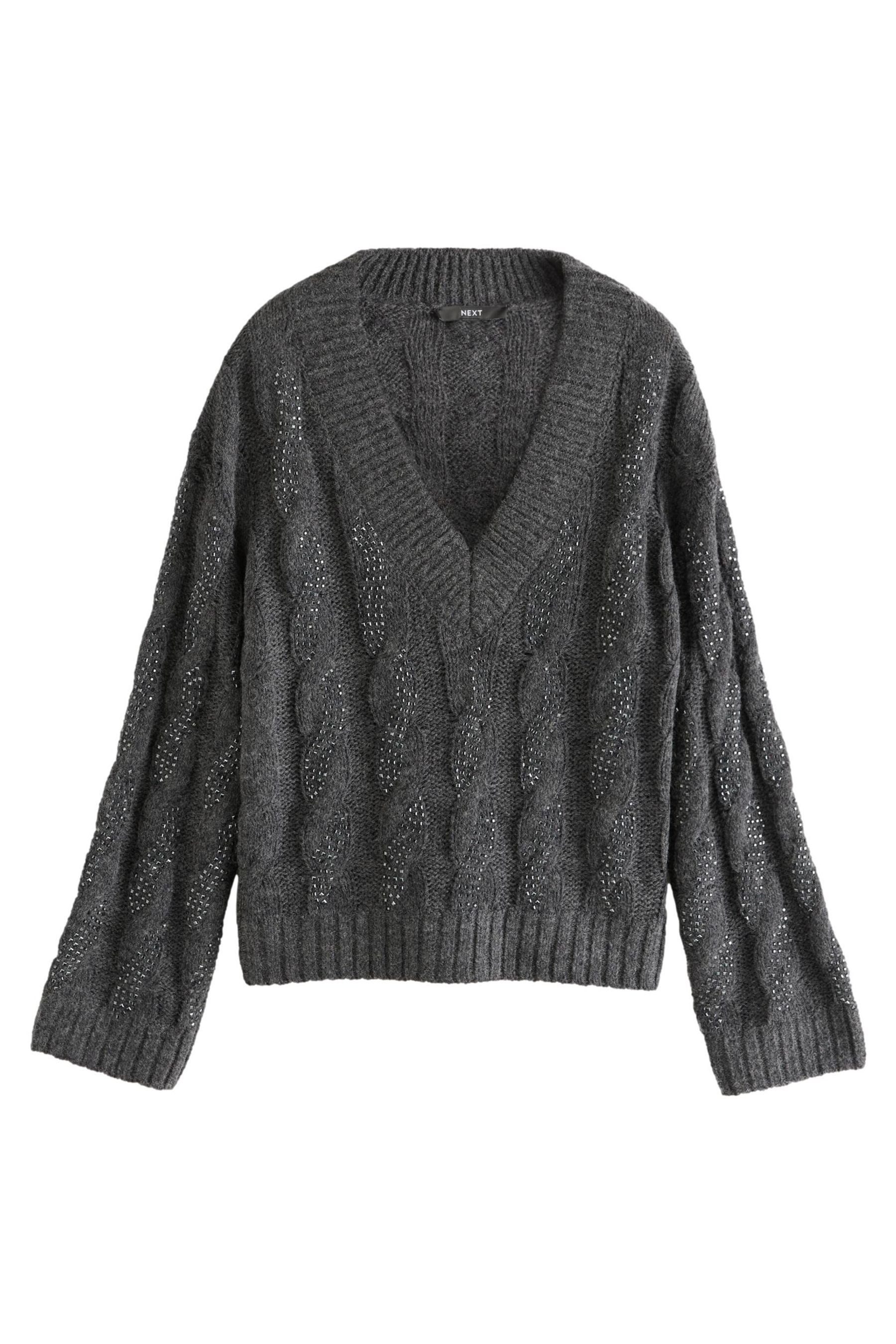 Next V-Ausschnitt-Pullover Funkelnder Strickpullover mit Zopfmuster günstig online kaufen